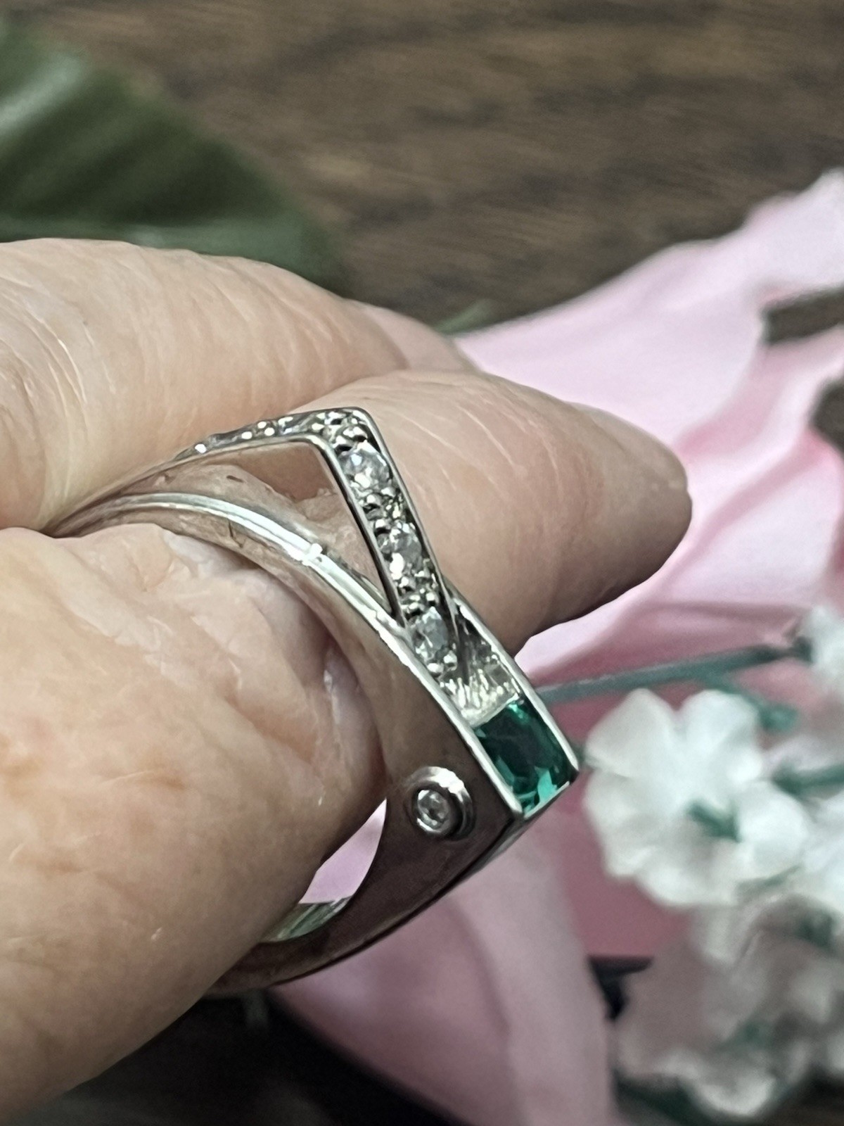 Unique Square Ring .925 Silver With Lab Created E… - image 6