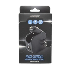PowerXcel Dual Output Car Charger With Power Plug 2 In 1 Design