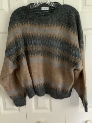 Brunello Cucinelli  Mohair  Cashmer Bld Pullover  Multi Tan Cream Design Women L