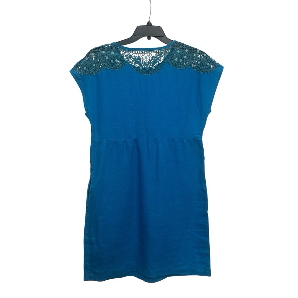 Vestido Boden Fleur bordado de linho tamanho 8 azul floral bolsos - Imagem 2 de 4