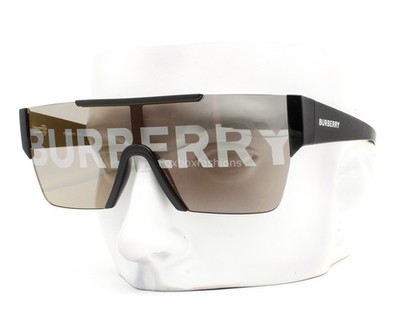 Burberry Shield Sunglasses BE 4291 3001/G Black Silver Gold Mirror Logo w/case
