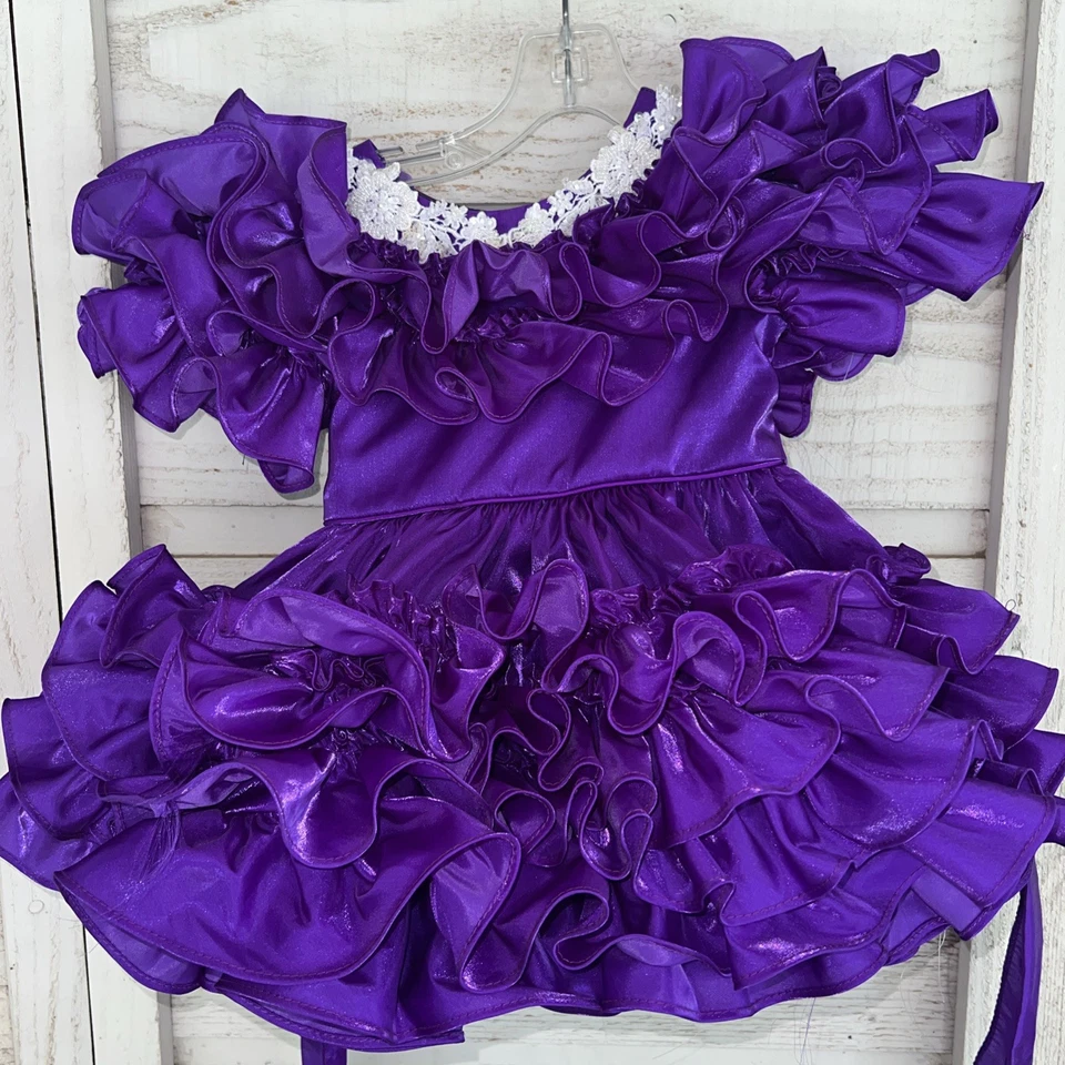 复古 PAZAZZ 女婴 学步儿童 紫色 圆圈 复古 连衣裙 美国制造 选美 2T — 第 2/4 张图片