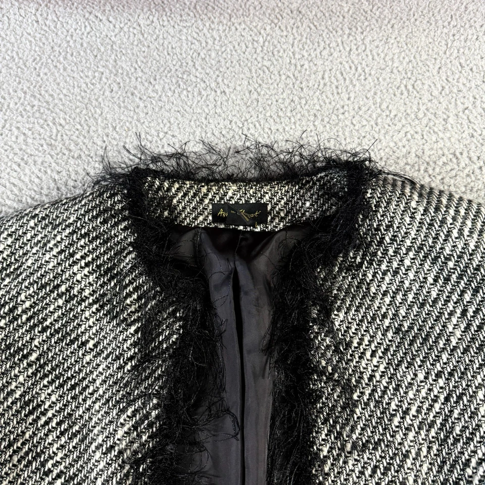 Ashley Stewart Black White Womens 16W Plus Tweed Fringe Formal Open Front Blazer - Image 4 of 4