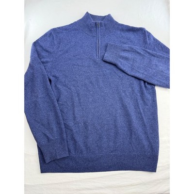 Boden Mens 100% Cashmere Quarter Zip Sweater Blue Mock Neck Pullover Size M