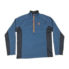 SPYDER Men's Outbound 1/4 Zip Midweight Core Sweater Blue Orange Sz Medium