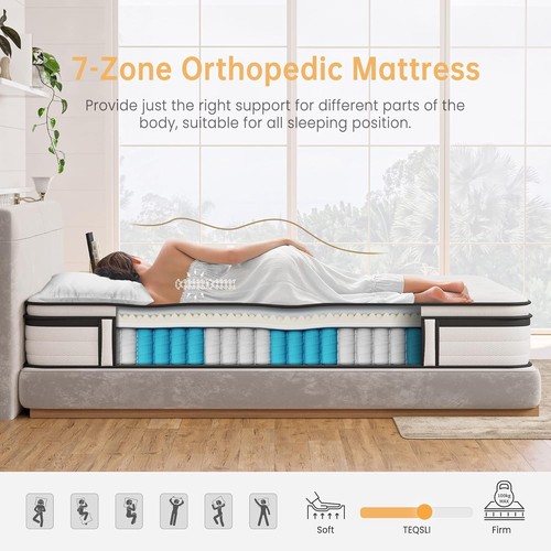 Double Mattress 4FT6, 10.6 Inch Gel Memory Foam Pocket Sprung Orthopedic - Picture 5 of 8