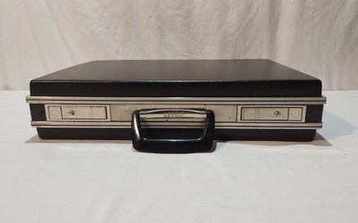 Vintage Leeds Attache Case Briefcase Hardshell Black With Keys