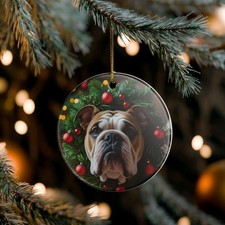 Bulldog Collectible Ceramic Christmas, Holiday Ornament