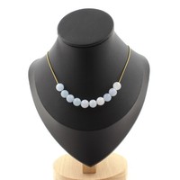 Steine Und MinéRaux. Halskette 10 Perlen Chalcedon Blau 8 Mm. Kette Stahl Do