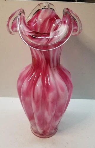 Fenton Cranberry Mist Art Glass Vase Sears Vincent Price 12" x 5" RARE