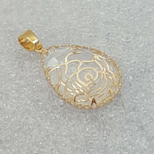 18K Gold Filled Stunning Italian Simulated Pollucite 18ct GF Camelia Pendant 2cm - Picture 2 of 11
