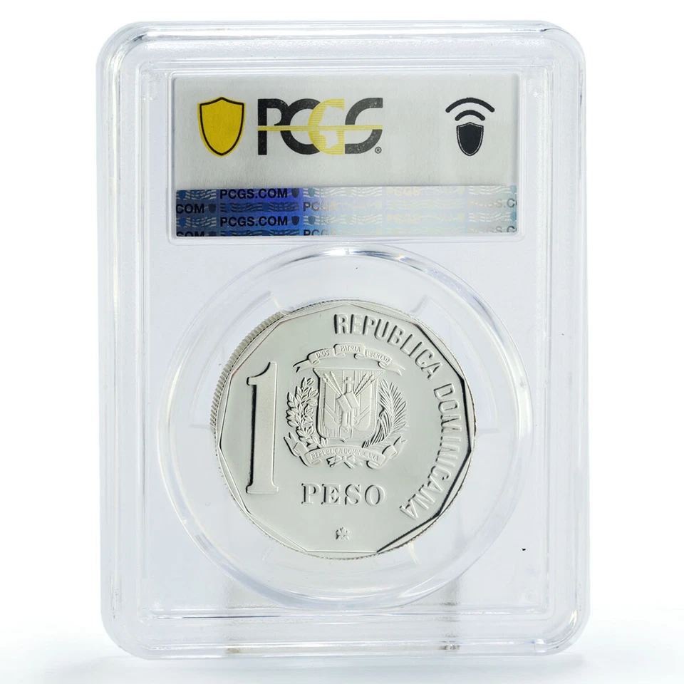 Dominican Rep. 1 peso Columbus Native Excellent Sample PR67 PCGS Ag coin 1990 - Image 2 of 2