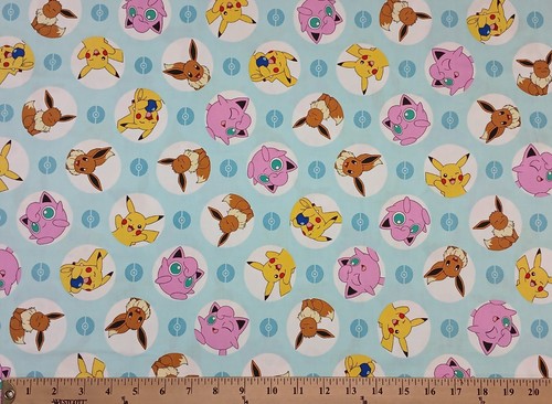 Cotton Bobbly Poke Pokemon Characters Light Blue Fabric Print by Yard D187.34 - 第 1/1 張圖片