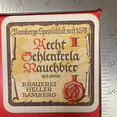 Brauerei Heller-Trum/ Aecht Schlenkerl 3.5 INCH SQUARE BEER COASTER VINTAGE RARE