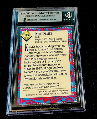 Kelly Slater Rookie Rare Low POP 1993 Si for Kids graded USA Surfing BGS 4 - Picture 2 of 2