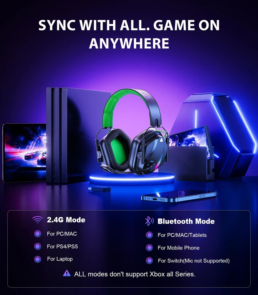 Wireless Gaming Headset Bluetooth Gaming Headset mit Mikrofon für PS5 PS4 PC ... - Bild 4 von 4