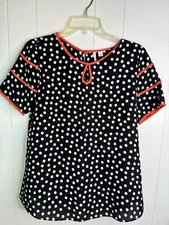 CATO Women's Bland And White Polka Dot Short Sleeve Contrasting Trim Sz S New