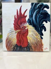 Rooster - Hand acrylic painting on canvas - Impasto