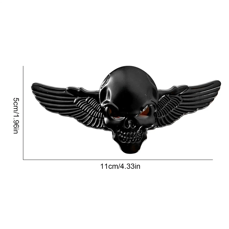 2pcs 3D Metal Skull Wings Decal Emblem Motorcycle, Auto, Truck Alloy Decal - Image 4 of 4