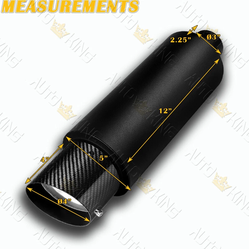 4" Slant Carbon Tip 3" Inlet Black T-304 Stainless Exhaust Muffler Universal 3 - Image 2 of 4