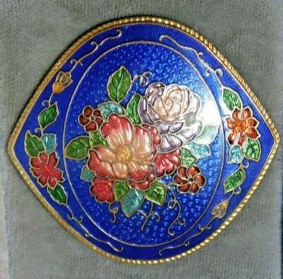 Boucle De Ceinture Art Déco - Email Peint Roses Et Cloisonné, Début XXe, Multicouleur, Occasion "dans Son Jus"