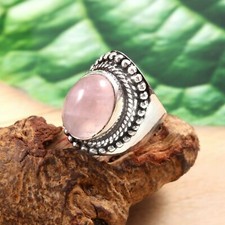 Natural Rose Quartz Statement Ring 925 Sterling Silver Artisan Ring Midi Ring