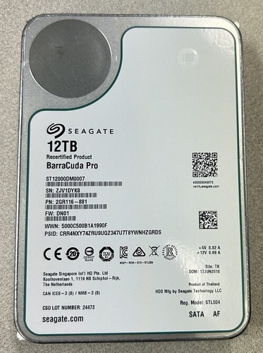 Seagate BarraCuda Pro ST12000DM0007 12TB 7200 RPM 256MB SATA 6.0Gb/s 3.5" HDD