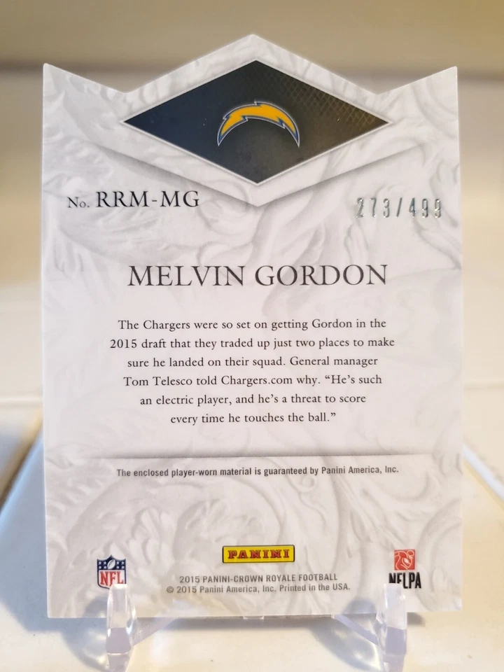 MELVIN GORDON 2015 Panini ROOKIE Game-Worn Card #RRM-MG Jersey RELIC #/499 RC SP - Image 2 of 2