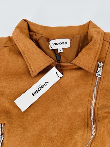 Vigoss Jacket Womens Large Camel Faux Suede Asymmetrical Zip Moto Crop Stretch - Picture 3 of 8