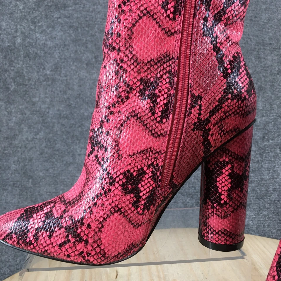 Botas Cape Robbin para mujer 6,5 M informales con estampado de serpiente en punta tacones botín al tobillo rosa Foto 4 de 4