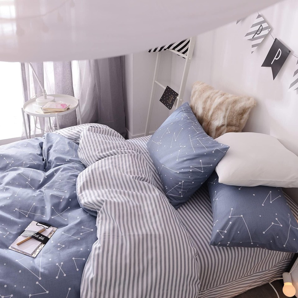 VClife Cotton Duvet Cover Queen Modern Blue Duvet Covers with Zipper