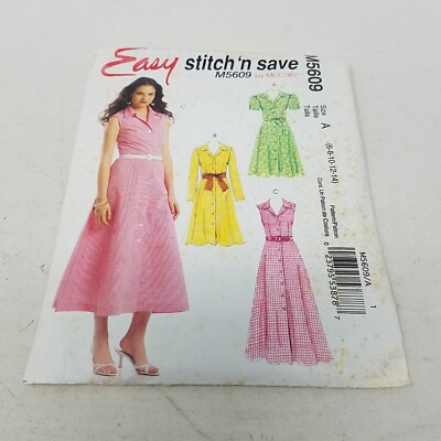 McCalls M5609 Stitch n Save EASY Fit & Flare Shirt Dress Sewing Pattern 6 8  10 | eBay