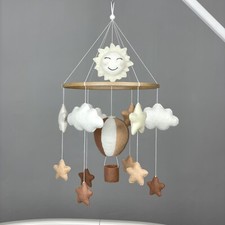 Neutral baby mobile Air balloon nursery mobile sun Felt mobile beige Gender gift
