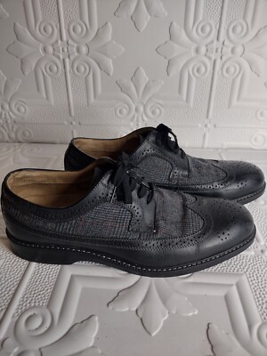 G.H Bass PasadenaBlack Leather Fabric Oxford Wingtip Dress 
