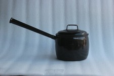 Black Vintage Iron Enamel Saucepan Pot "Judgeware" Home Decor Collectible