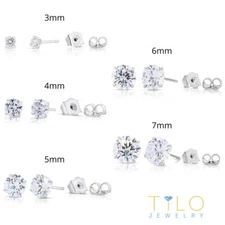 Set of 5! 925 Solid Sterling Silver Basket Set Round CZ Stud Earrings, Pushback