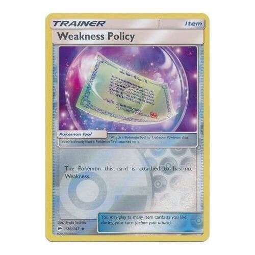 Weakness Policy 126/147 Reverse Holo Burning Shadows - Pokemon Card - NM - Picture 1 of 1