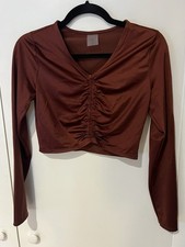 Calia Rash Guard Small Long Sleeve Ruched Top Red Brown Womens Swim Shirt