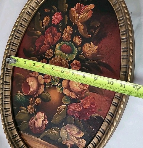 Vintage Floral Oil Painting On Canvas With Wood Backing. Gold Frame Unsigned. - Picture 22 of 24