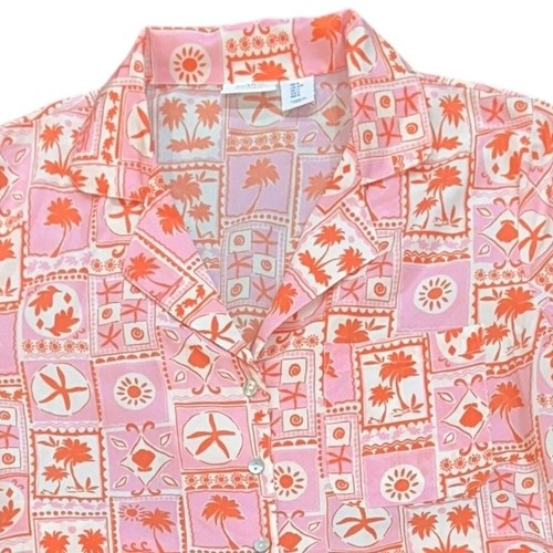 Sigrid Olsen Sleepwear Pajamas Set Small Pink Orange Beach Shorts Collar Button - Picture 2 of 9