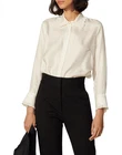 Sandro Women's Ecru 100% Silk Pleated Trim Shirt Size 38 FR 10 UK 6US SFPCM00010