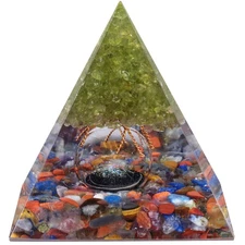 Tree of Life Orgone Pyramid Crystal Stone with Glass Sphere for Home Office D...