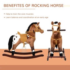 Metal Frame Ride-On Rocking Horse Toy - Plush Design with Authentic Neighing 
