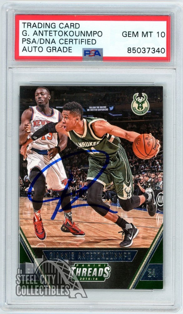 Giannis Antetokounmpo 2015-16 Panini Threads Autograph Card #115 PSA/DNA 10