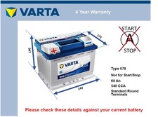 Battery fits BUICK CENTURY SKYLARK 2.8 3.3 5.7D 78 to 91 Varta 078 540A 60Ah New