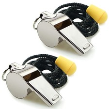 2 Pack Stainless Steel Sports Whistles with Lanyard - Loud Crisp Sound for Coach