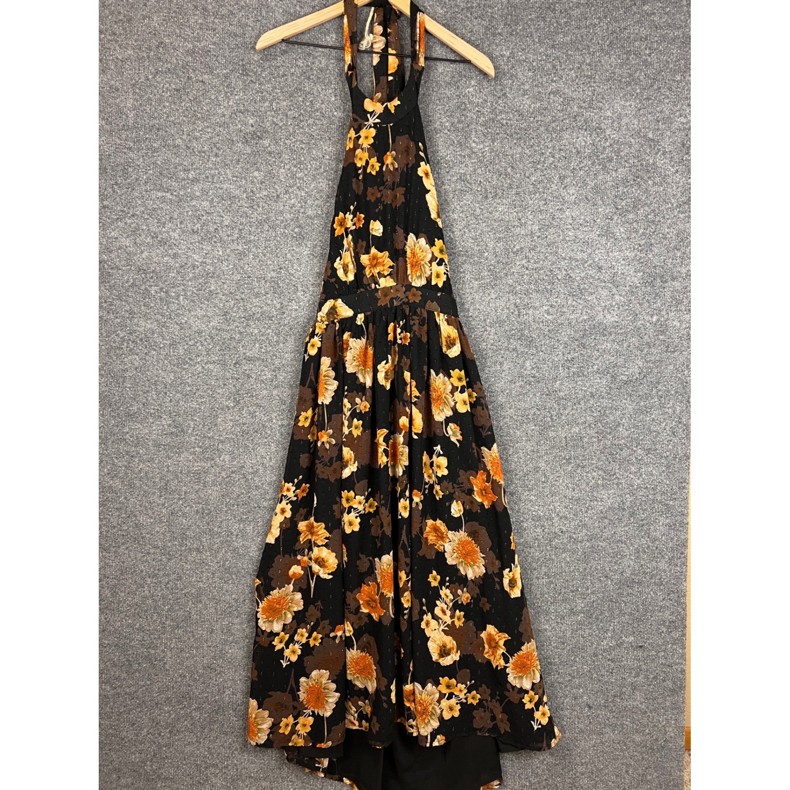 Lulus Black Floral Halter Madi Dress XL Evening Party Boho Flowy