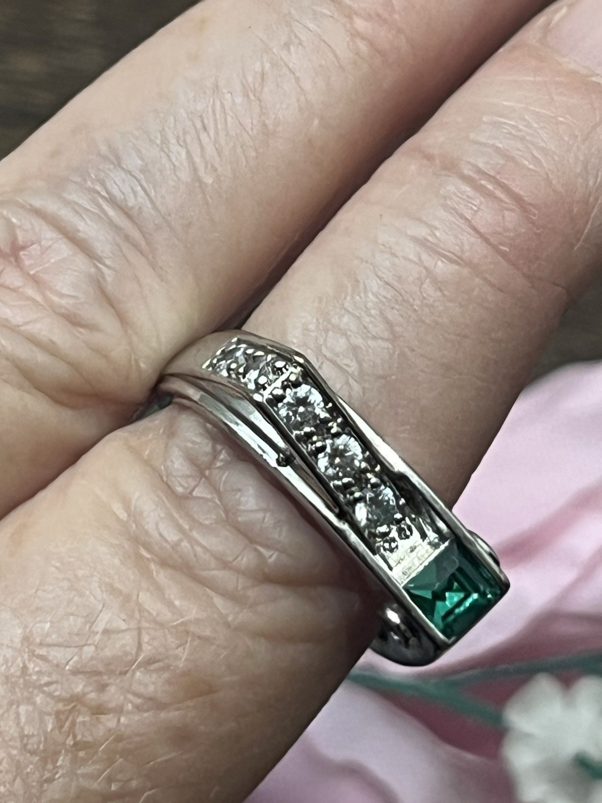 Unique Square Ring .925 Silver With Lab Created E… - image 3