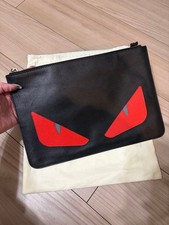 FENDI Bag Bugs Monster Clutch Leather Black Used