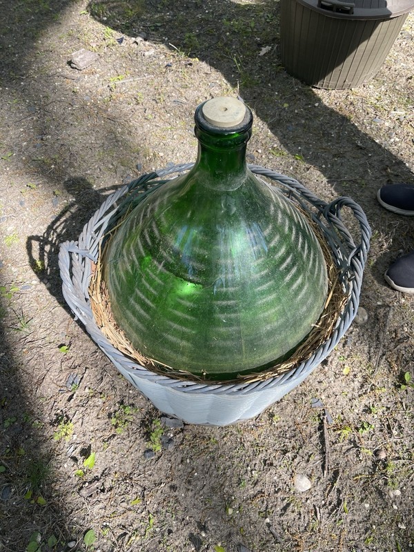 Emerald Green Glass Carboy Wicker Cover With Handles 5 Gallon Capacity